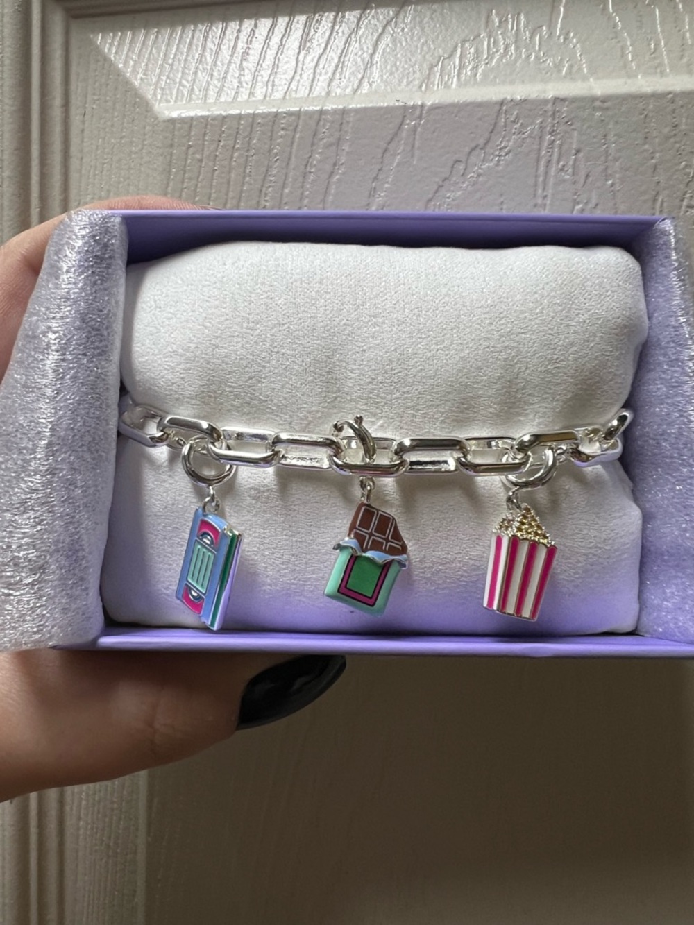 Silver Chain Charm Bracelet with Movie-Themed Enamel Charms